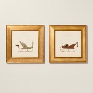 Vintage Christmas Sleigh Framed Wall Art (Set of 2) 8” x 8” - Hearth & Hand